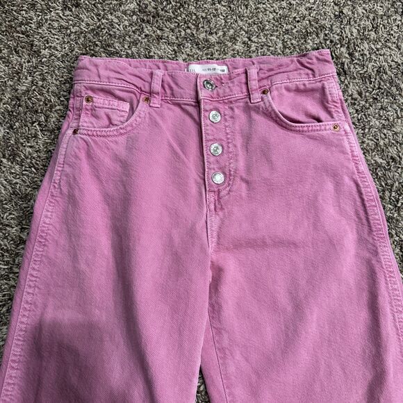 Zara Girls Size 11-12 Years Pink Wide Leg Jeans Button Fly 152 Cm - Picture 2 of 9